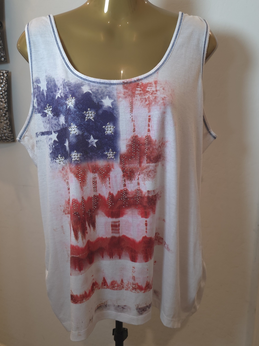 Avenue Womens 14/16 Patriotic Tank Top American Flag Stars Stripes Red Blue USA
